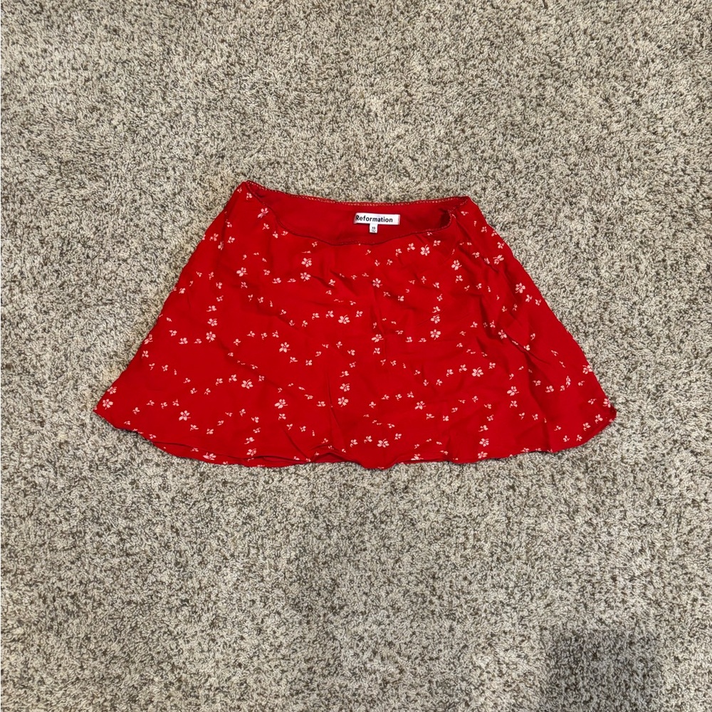 Reformation Red Floral Mini Skirt Size XS